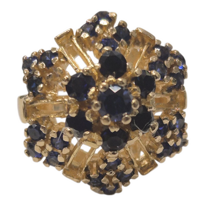 Yellow Gold Synthetic Blue Stone Floral Cluster Ring