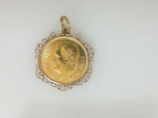 Vintage 1955 Mexican 5 Pesos Gold Coin Pendant