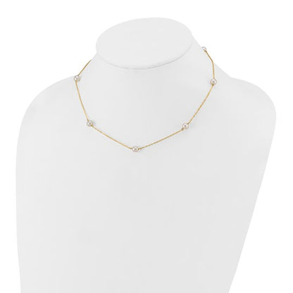 Yellow Gold Tin Cup Style Pearl Necklace