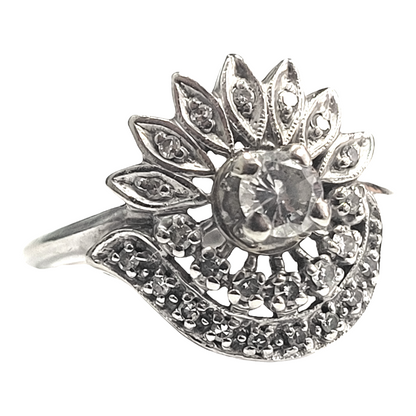 Vintage White Gold Art Deco Diamond Fan Ring