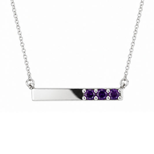 White Gold Round Amethyst Bar Necklace