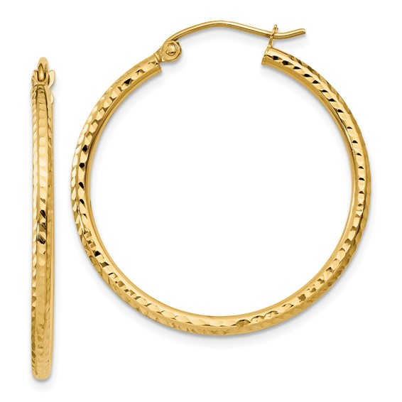 Yellow Gold Diamond Cut Hoop Earrings