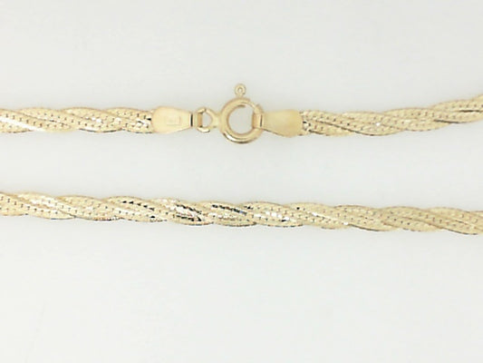 Vintage Yellow Gold Diamond Cut Herringbone Braid Necklace