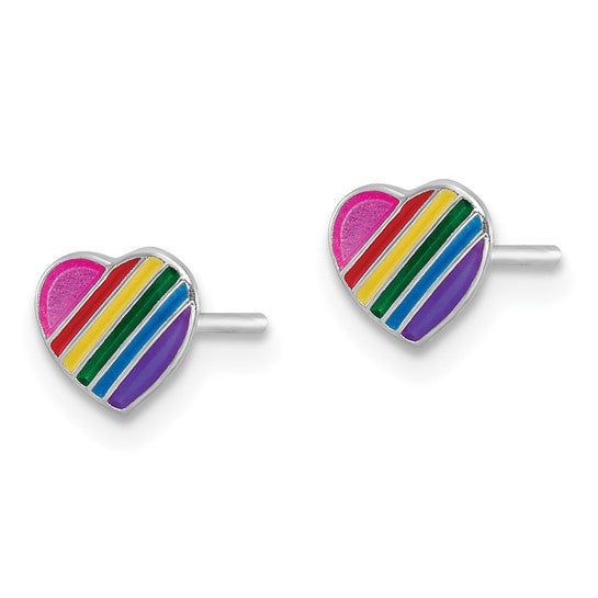 White Silver Enamel Rainbow Heart Earrings