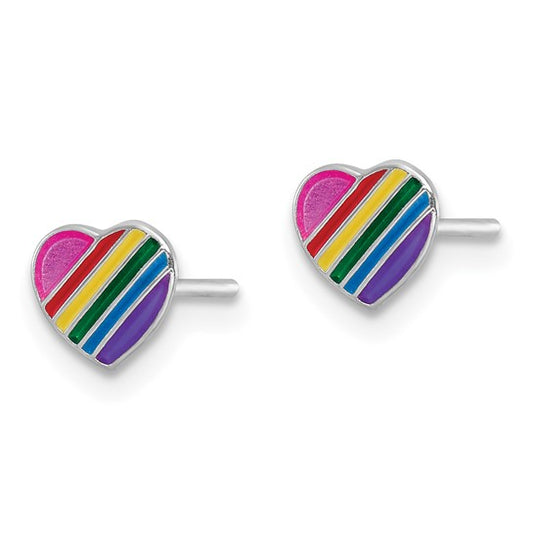 White Silver Enamel Rainbow Heart Earrings