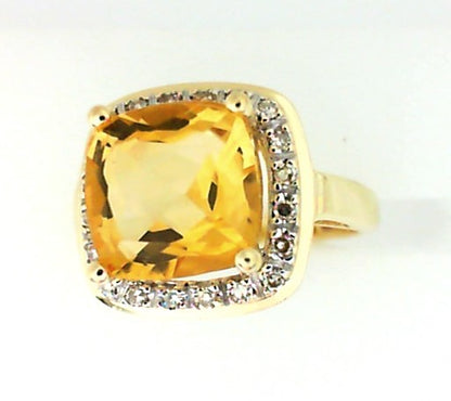 Vintage Yellow Gold Cushion Citrine Halo Diamond Ring