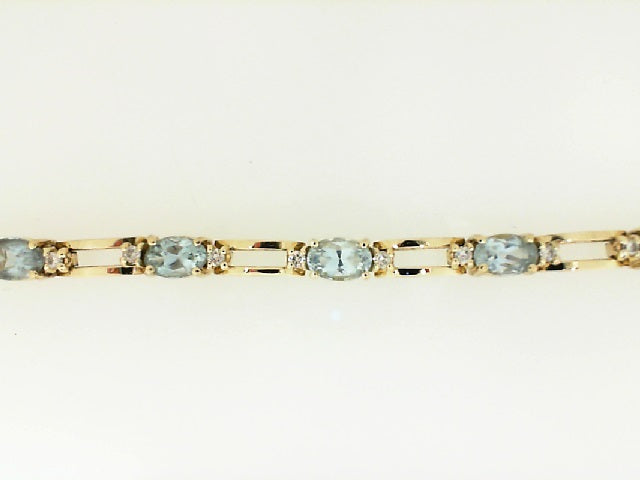 Yellow Gold Aqua and Diamond Line Bracelet