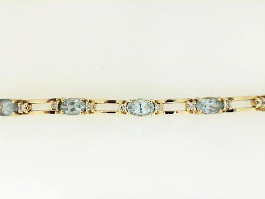 Yellow Gold Aqua and Diamond Line Bracelet