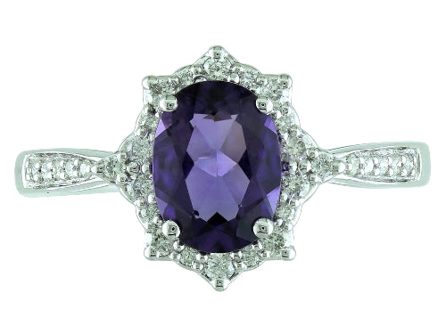 White Gold Diamond and Amethyst Halo Ring