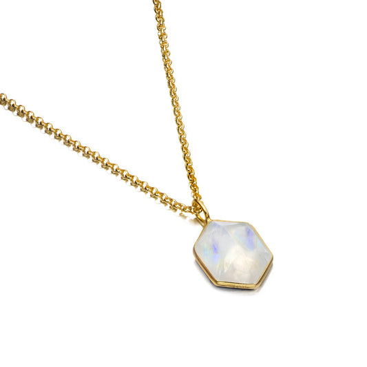 Gold-Plated Silver Geometric Rainbow Moonstone Pendant