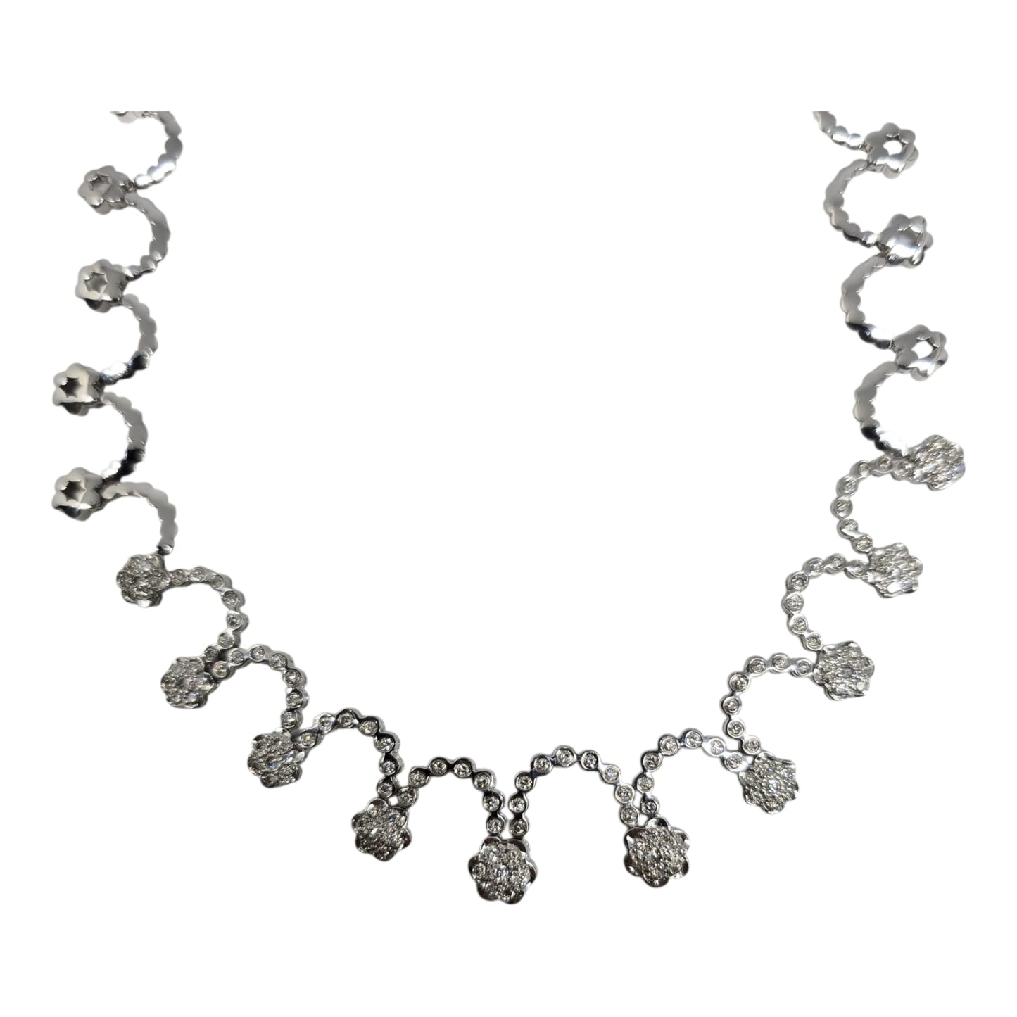 White Gold Round Diamond Scallop Collar Necklace