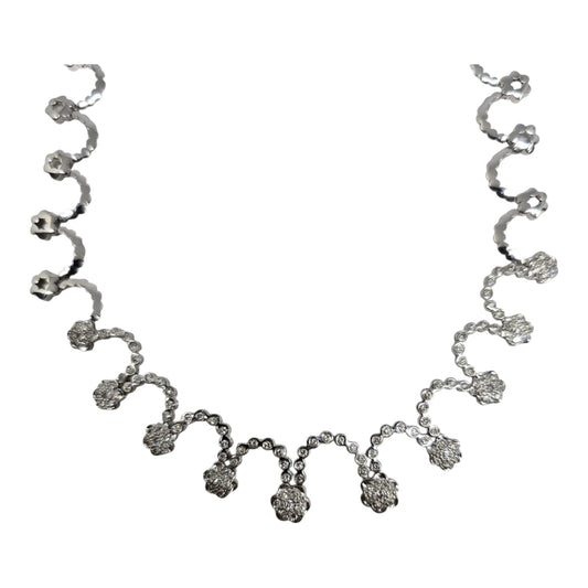 White Gold Round Diamond Scallop Collar Necklace