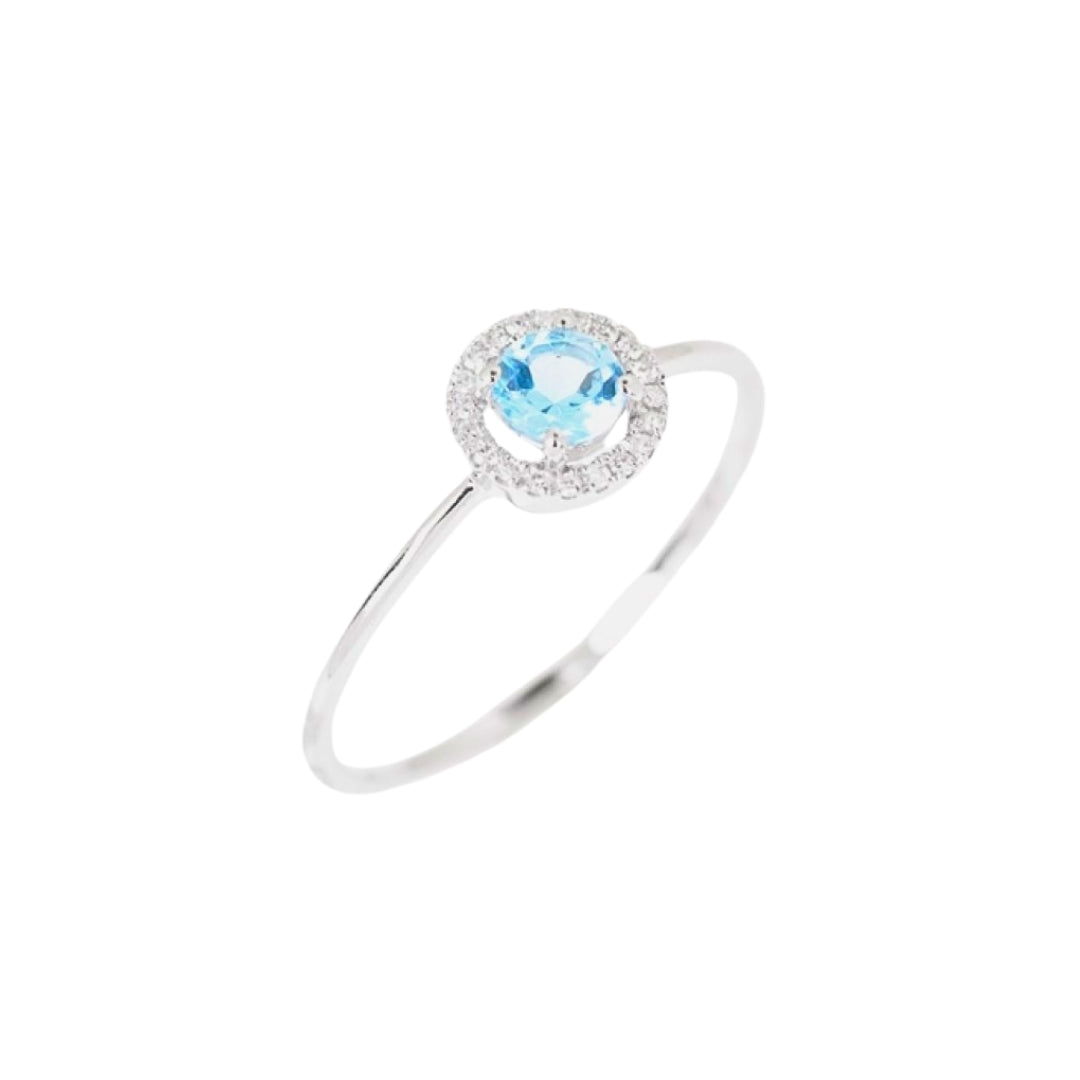 Blue Topaz and Diamond Birthstone Halo Ring