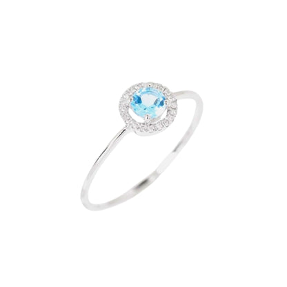 Blue Topaz and Diamond Birthstone Halo Ring