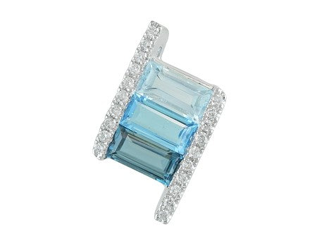 Linear Multi-Hued Blue Topaz Pendant with Straight Line Diamond Slides