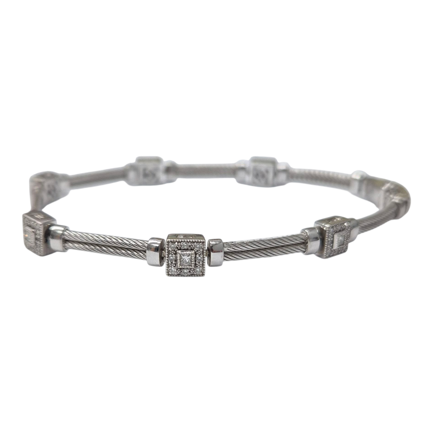 White Gold Double Cable Charriol Diamond Bracelet