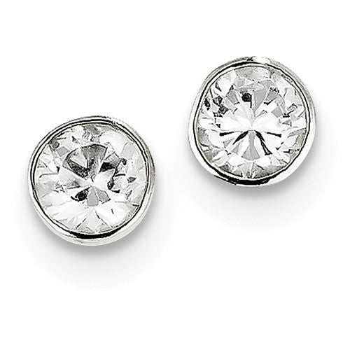 White Sterling SIlver Bezel Set Cz Studs