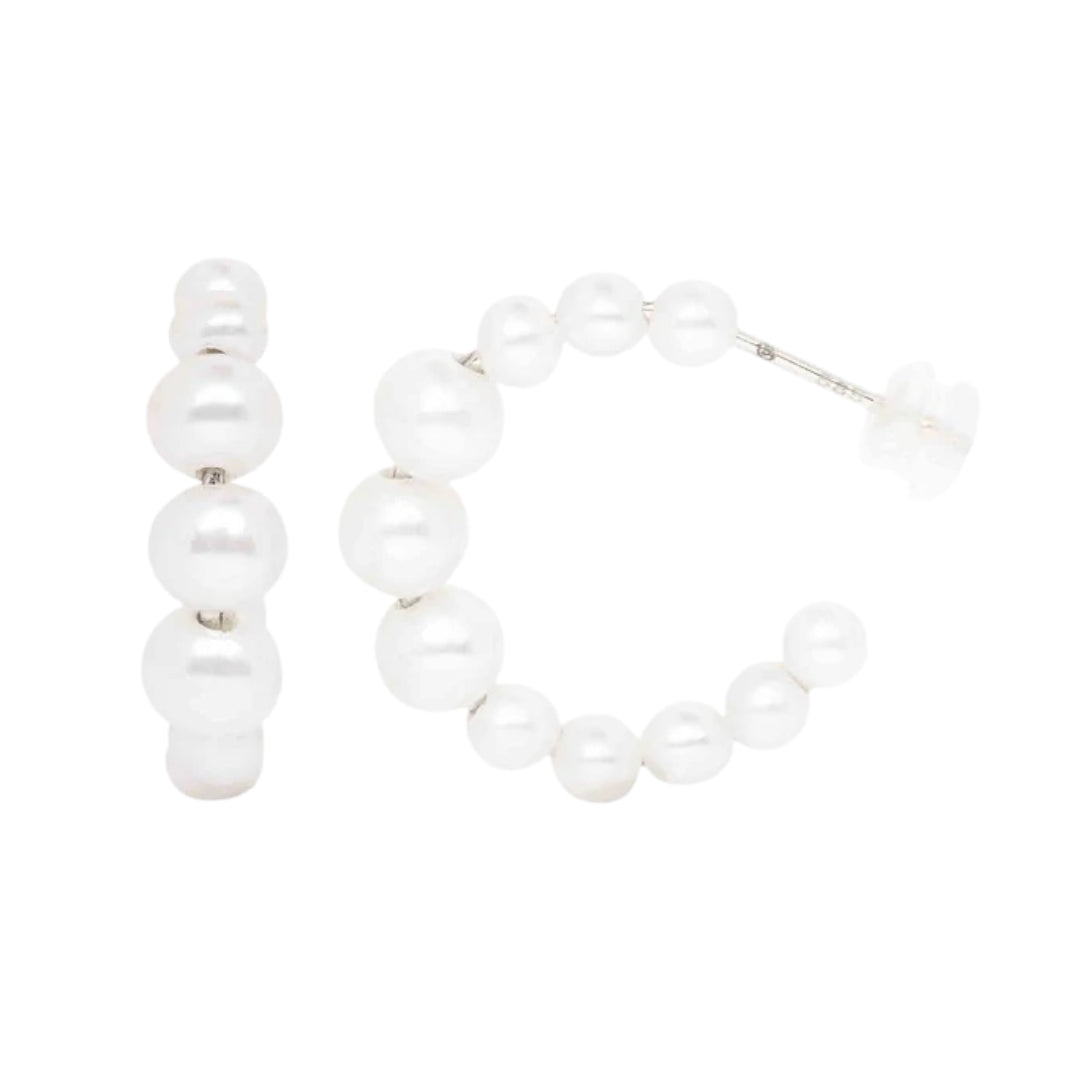 Yellow Gold Graduated Freshwater Pearl Hoops