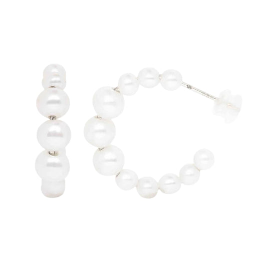 Yellow Gold Graduated Freshwater Pearl Hoops