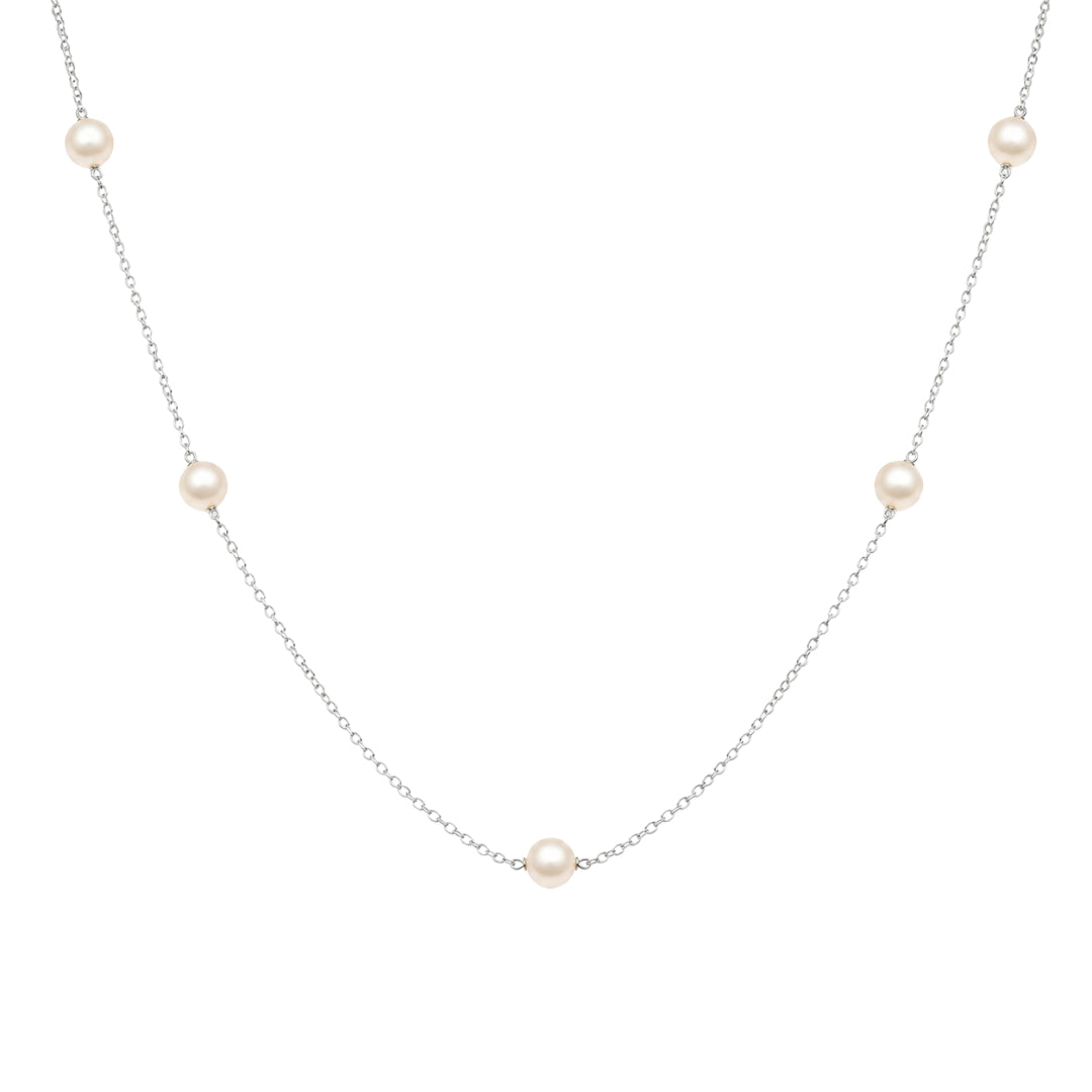 16In White Gold Pearl Tin Cup Necklace