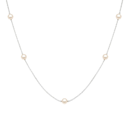 16In White Gold Pearl Tin Cup Necklace