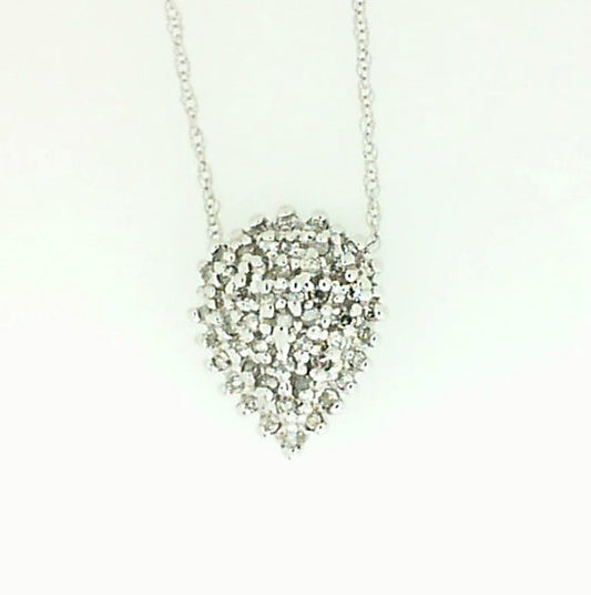 White Gold Pear Shape Diamond Cluster Pendant on Baby Rope Chain