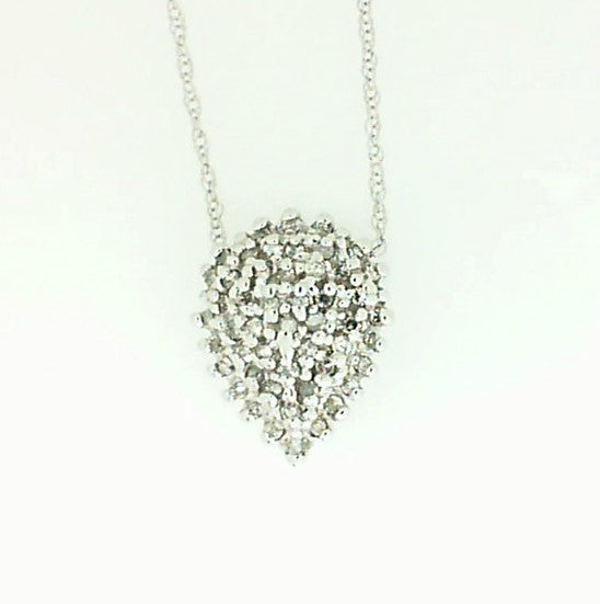 White Gold Pear Shape Diamond Cluster Pendant on Baby Rope Chain