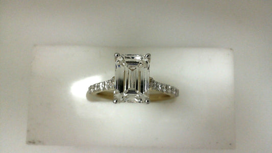 Yellow Gold Straight Shank Emerald Lab Diamond Ring