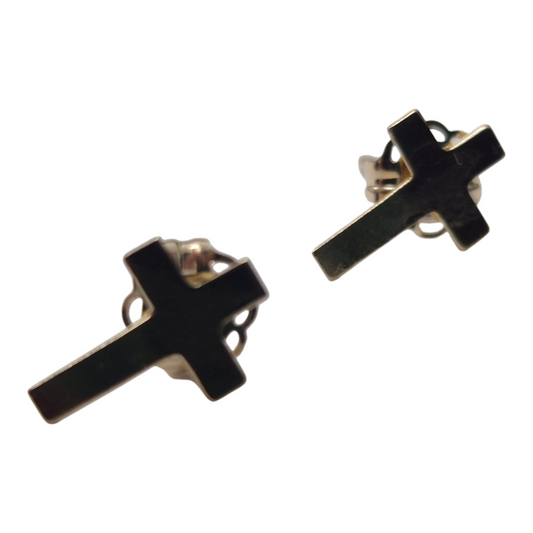 Yellow Gold Cross Studs with Friction Backs