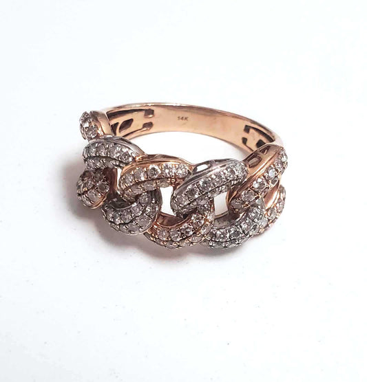 Vintage Two Tone Round Diamond Pave Cuban Ring