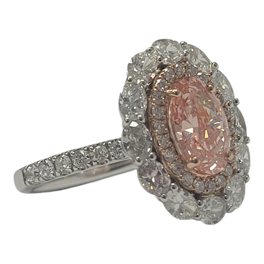 Two Tone Pink Lab Diamond Double Halo Ring