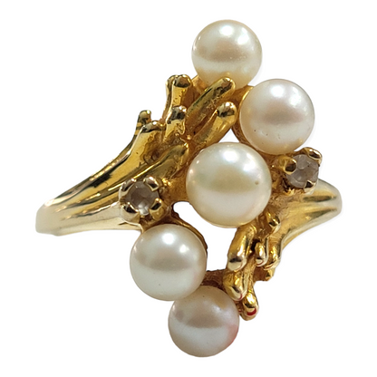 Vintage White Pearl and Diamond Branch Design Ring