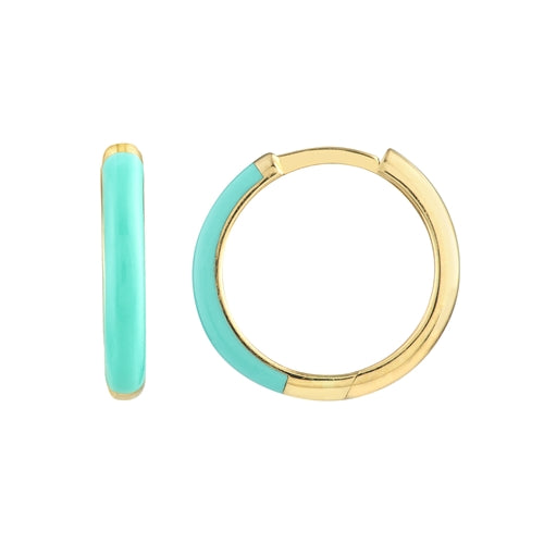 Yellow Gold Turquoise Enamelled Huggie Earrings