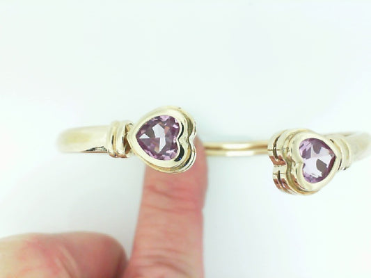 Vintage Yellow Gold Pink Quartz Heart Cuff Bracelet