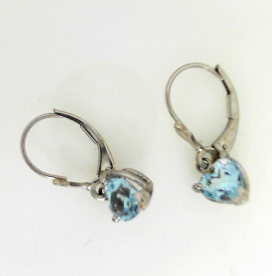 Vintage Leverback Heart Shape Blue Topaz Earrings