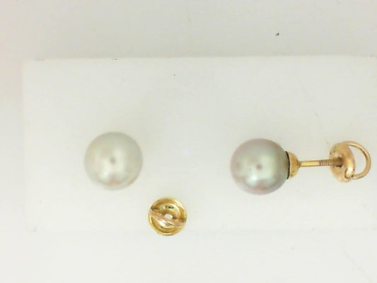 Vintage Yellow Gold Round Pearl Stud Earrings