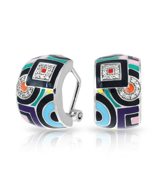 White Sterling Silver Enamelled Multicolor Geometrica Earring