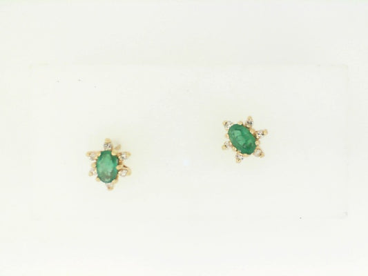 Vintage Oval Emerald and Diamond Earrings