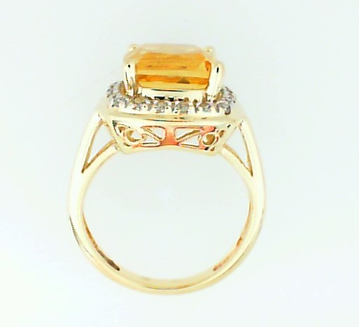 Vintage Yellow Gold Cushion Citrine Halo Diamond Ring