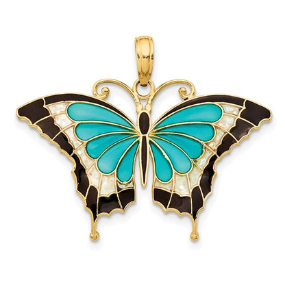 Yellow Gold Enameled Butterfly Pendant