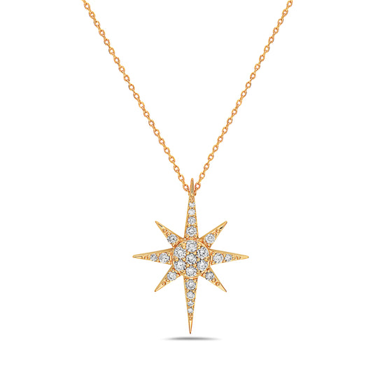 Yellow Gold Round Diamond Star Necklace