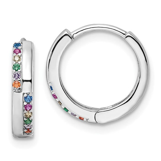 White Sterling Silver Rainbow Huggie Earrings