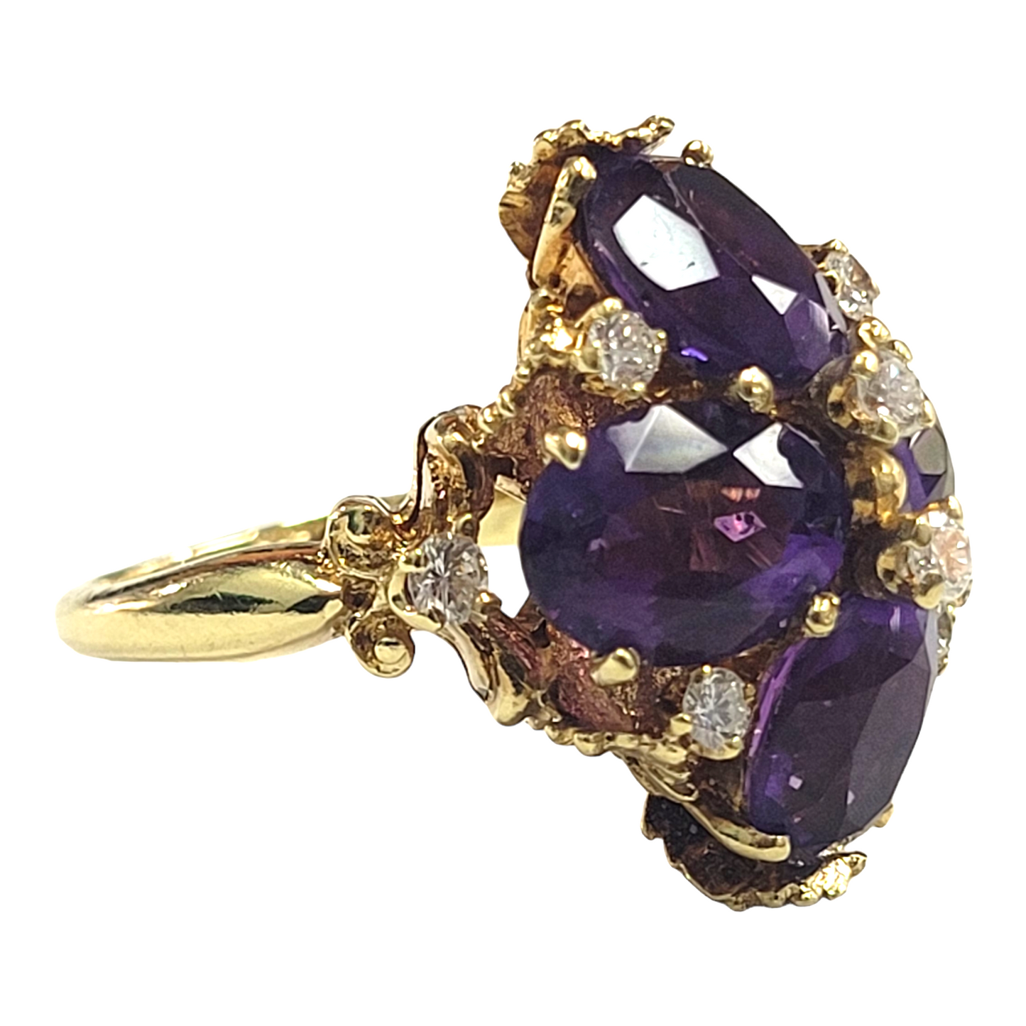 Vintage Floral Amethyst and Diamond Cocktail Ring