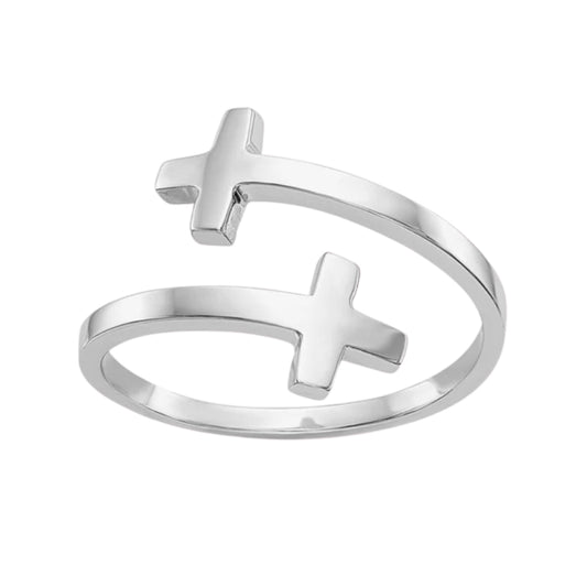 White Gold Double Cross Ring