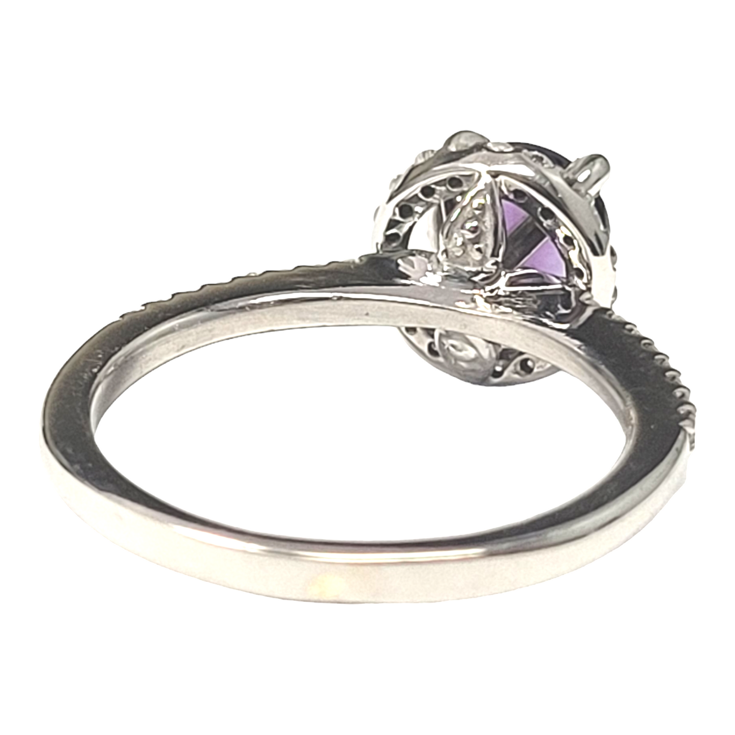 White Gold Round Amethyst Diamond Halo Ring