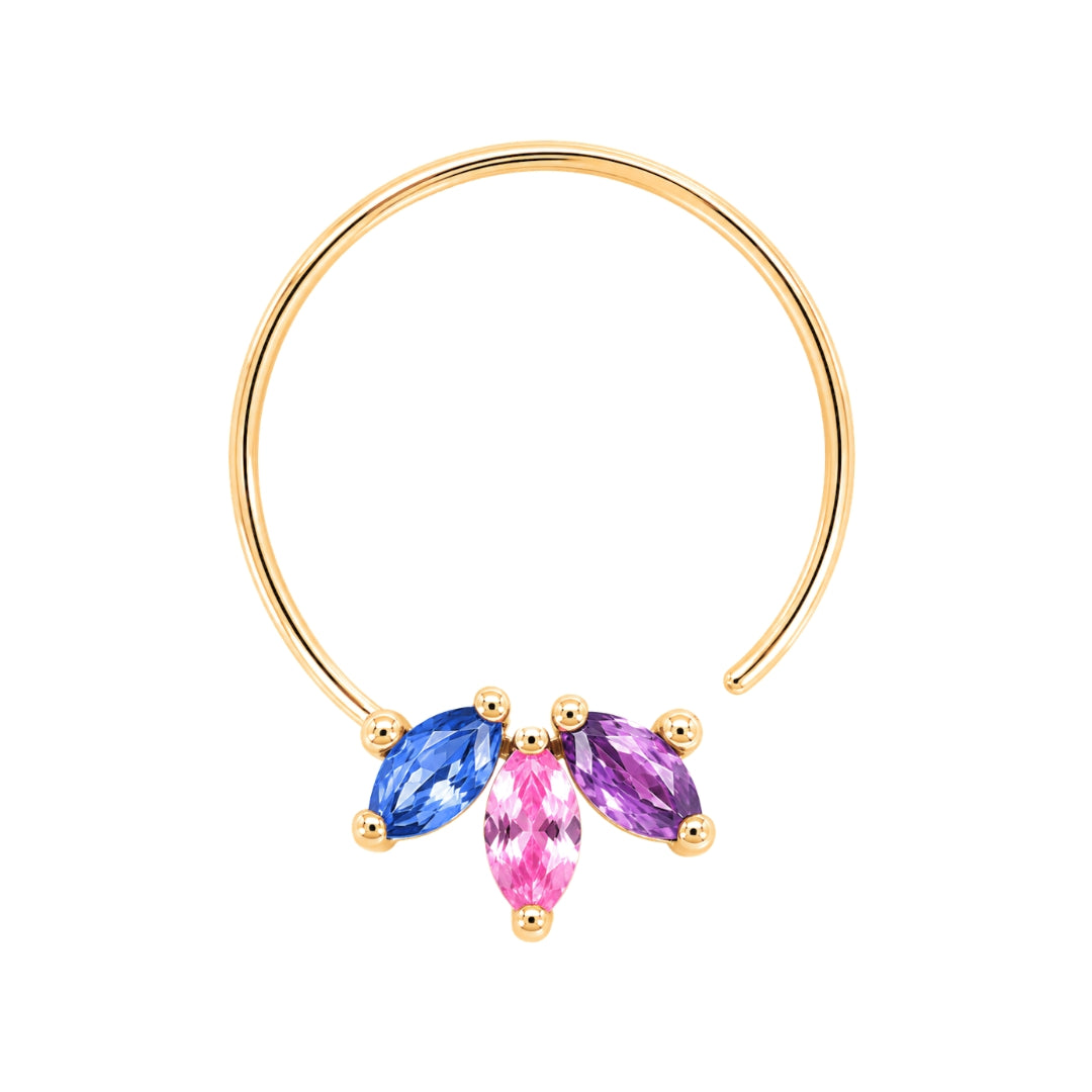Yellow Gold Pink, Purple, Blue Cz Ear Cuff