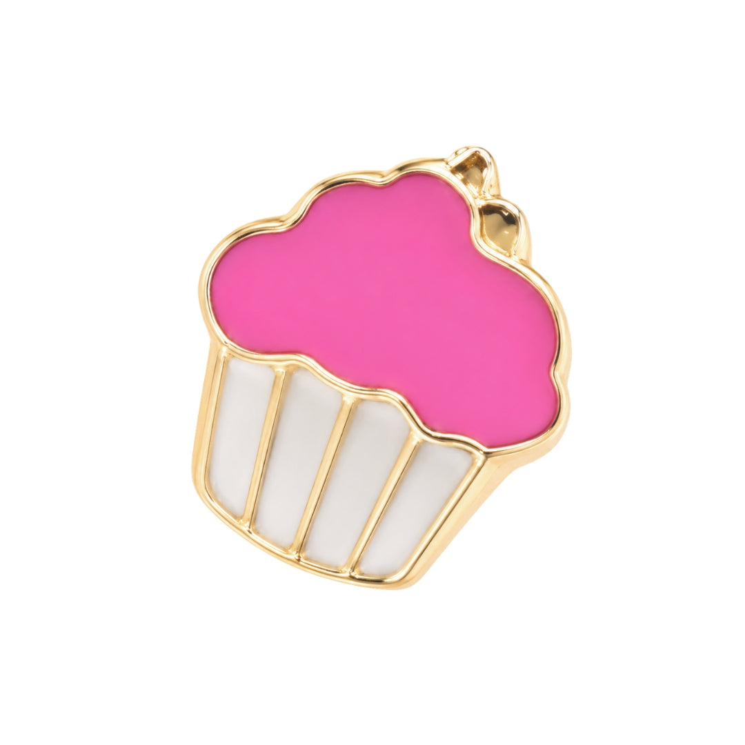 Yellow Gold Pink Enamel Cupcake Earring