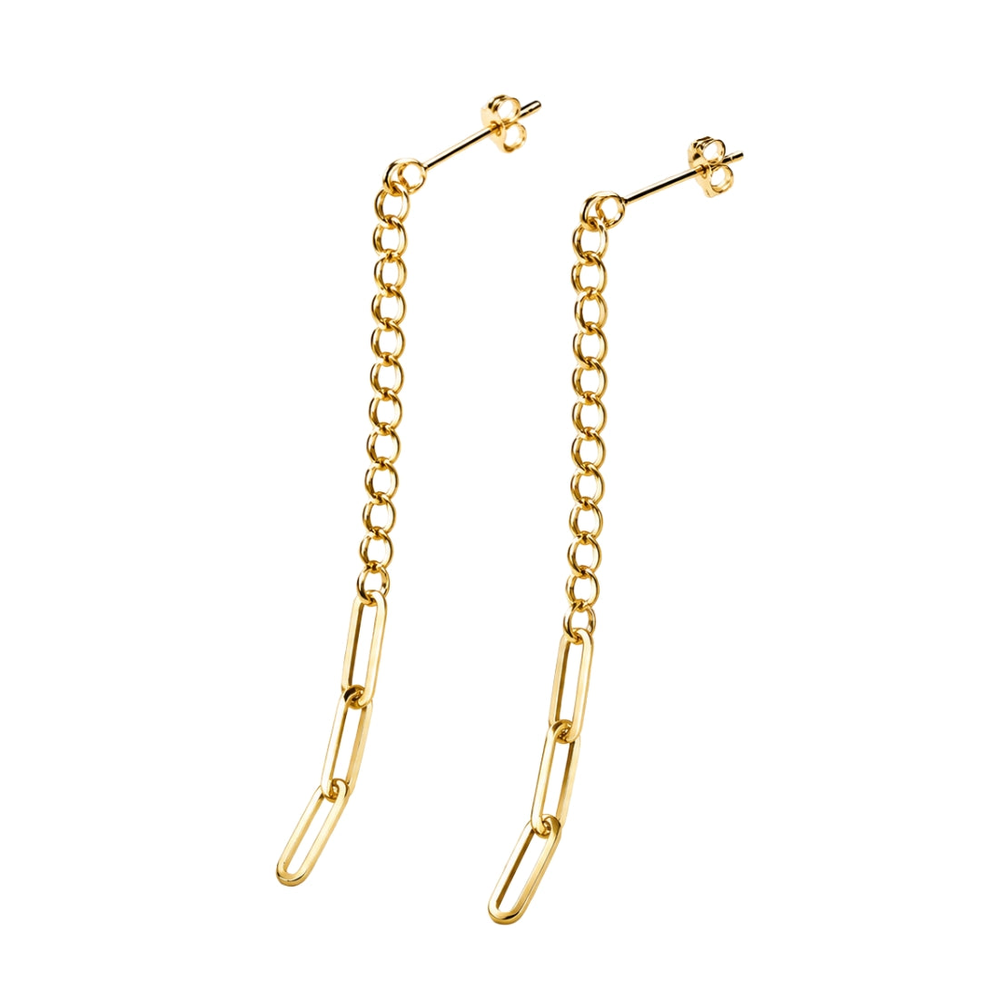 Yellow Gold Rolo and Paperclip Chain Earrings