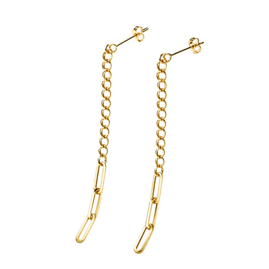 Yellow Gold Rolo and Paperclip Chain Earrings