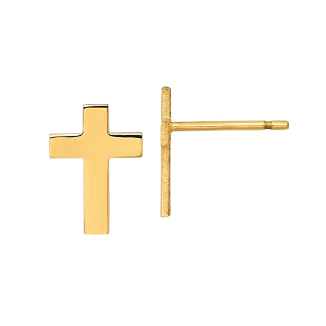 Yellow Gold Small Cross Post Earrings
